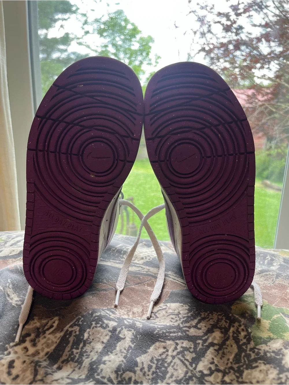 Nike White and Purple Mid-Top Sneakers with Velcro Strap